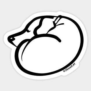 Sleeping Dog Curled Up Black and White Line Drawing Sticker